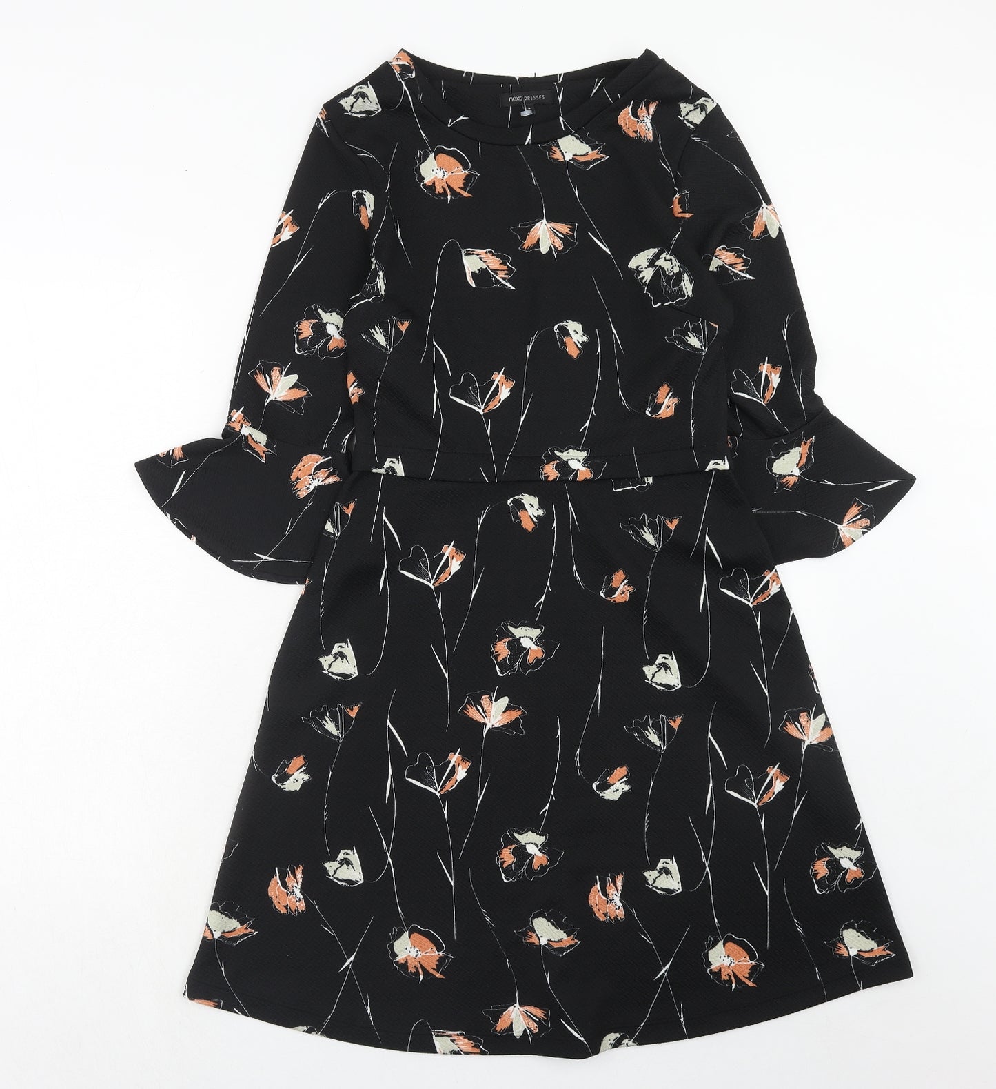NEXT Womens Black Floral Polyester Trapeze & Swing Size 8 Round Neck Pullover