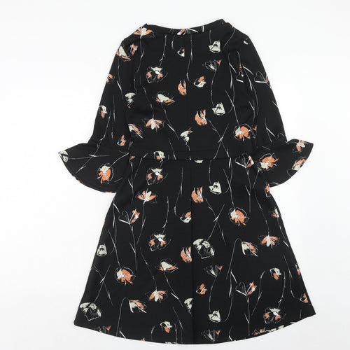 NEXT Womens Black Floral Polyester Trapeze & Swing Size 8 Round Neck Pullover