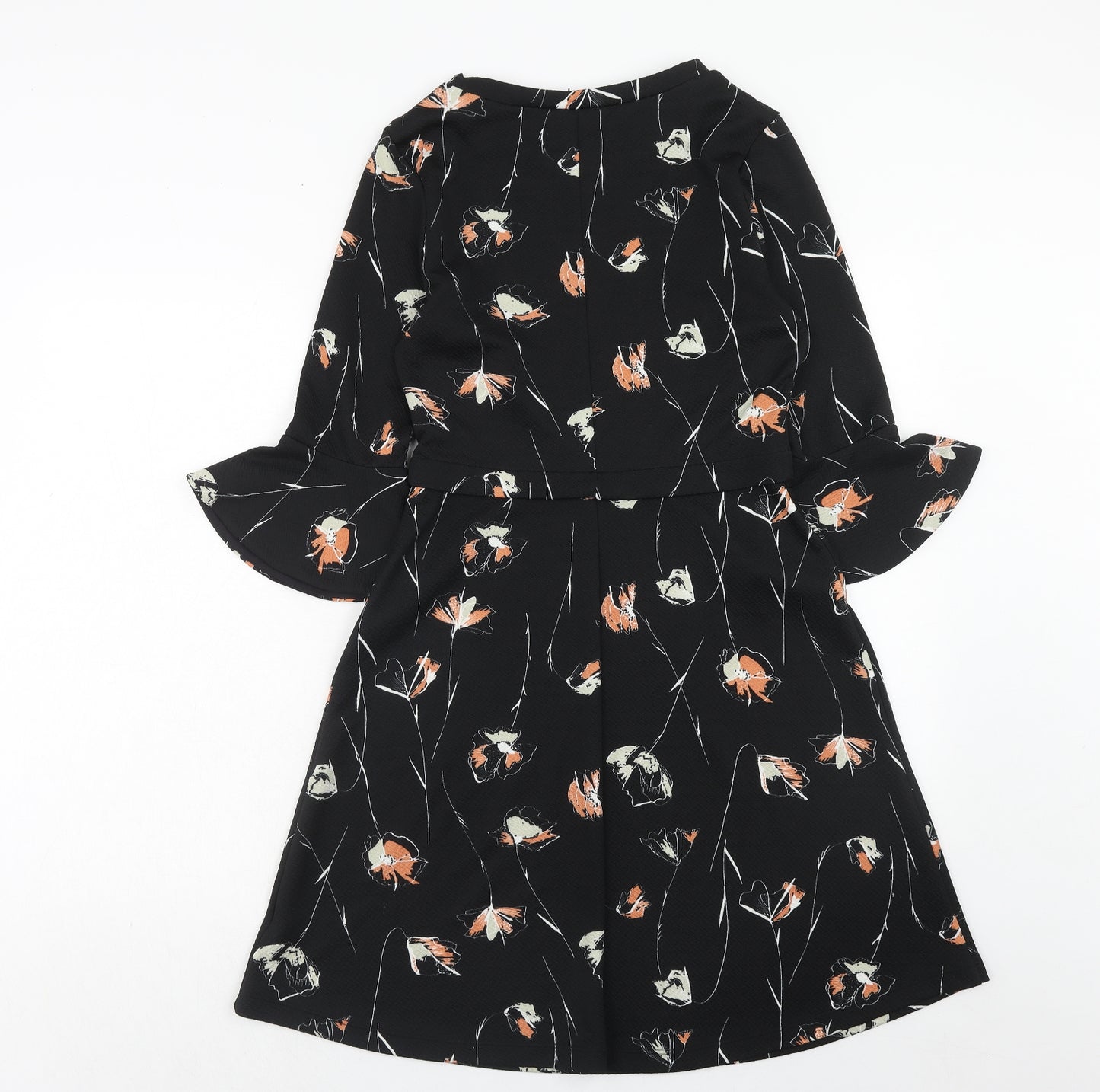 NEXT Womens Black Floral Polyester Trapeze & Swing Size 8 Round Neck Pullover