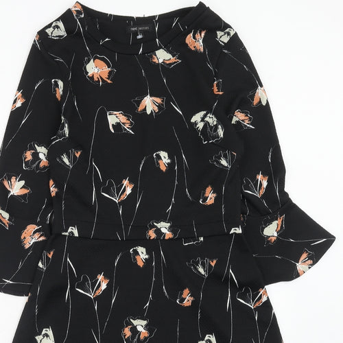 NEXT Womens Black Floral Polyester Trapeze & Swing Size 8 Round Neck Pullover