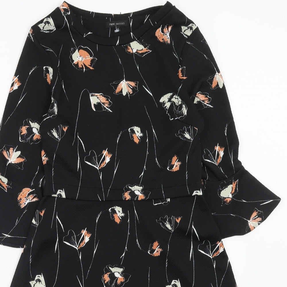 NEXT Womens Black Floral Polyester Trapeze & Swing Size 8 Round Neck Pullover