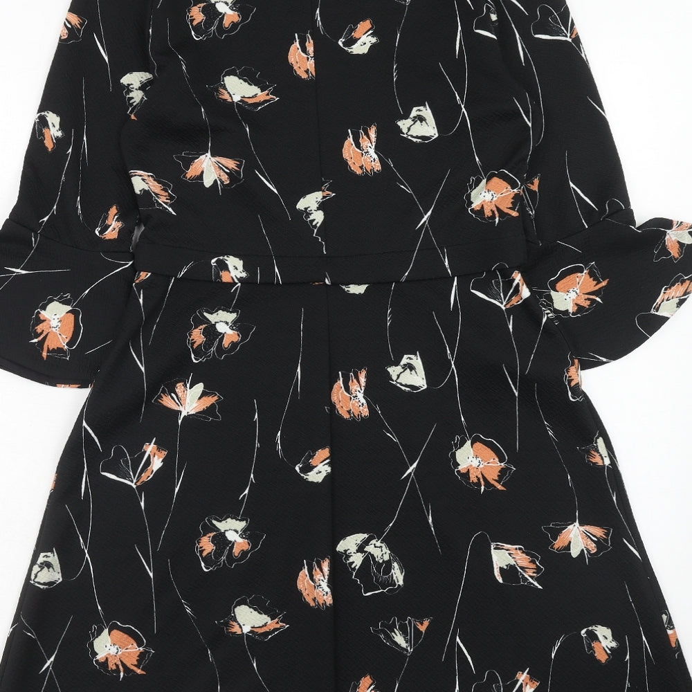 NEXT Womens Black Floral Polyester Trapeze & Swing Size 8 Round Neck Pullover