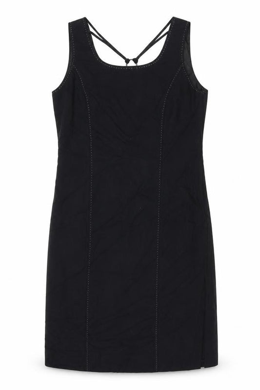 Front view of Lakeland women’s black viscose a-line, size UK 14, round neck zip