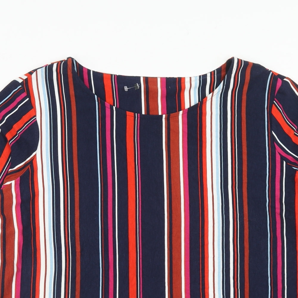 Bonmarché Womens Multicoloured Striped Viscose Basic Blouse Size 20 Boat Neck