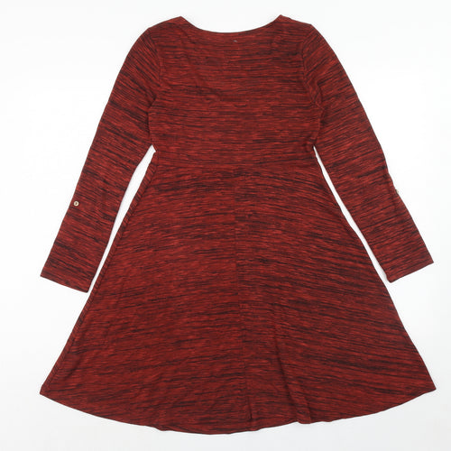 Debenhams Womens Red Viscose Skater Dress Size 8 Round Neck Pullover