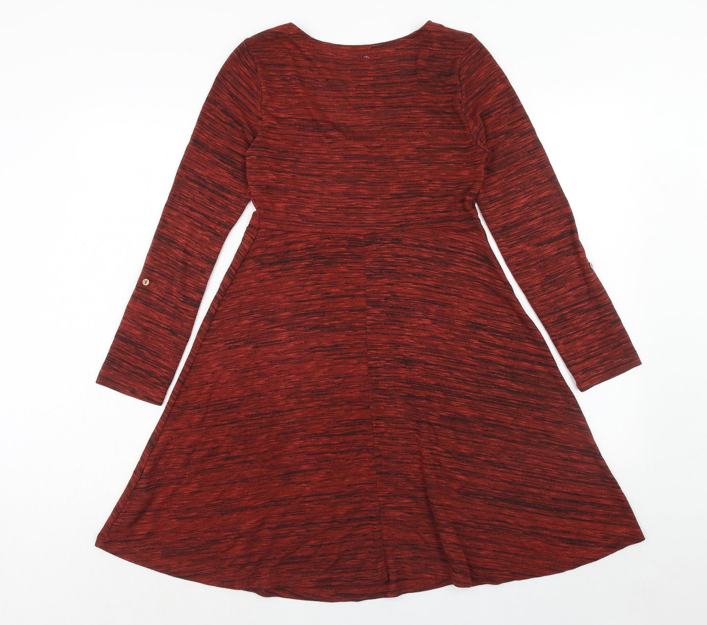 Debenhams Womens Red Viscose Skater Dress Size 8 Round Neck Pullover