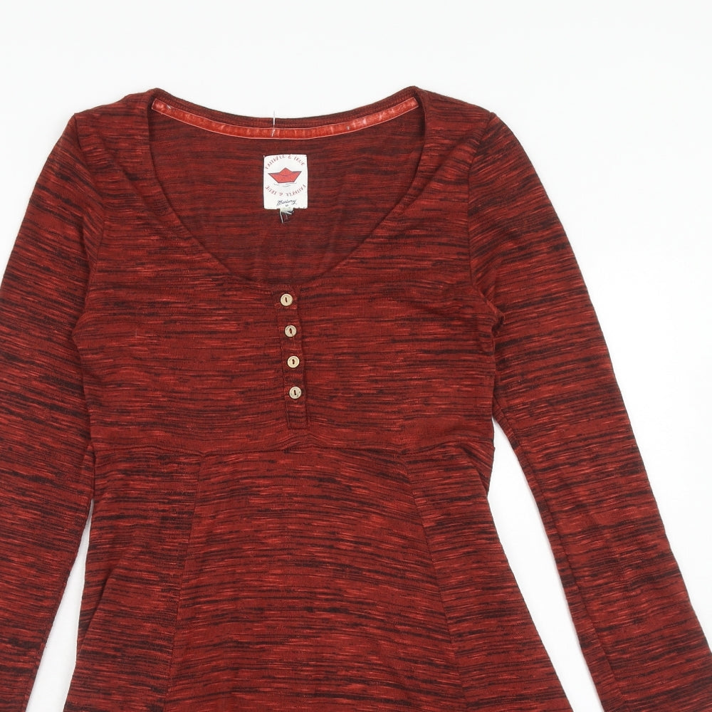 Debenhams Womens Red Viscose Skater Dress Size 8 Round Neck Pullover