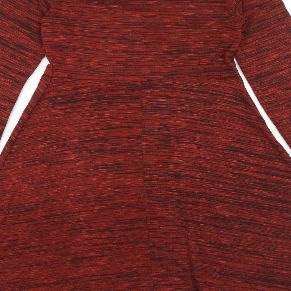 Debenhams Womens Red Viscose Skater Dress Size 8 Round Neck Pullover