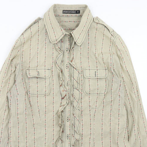 Urban Concept Womens Green Striped Cotton Basic Button-Up Size 16 Collared