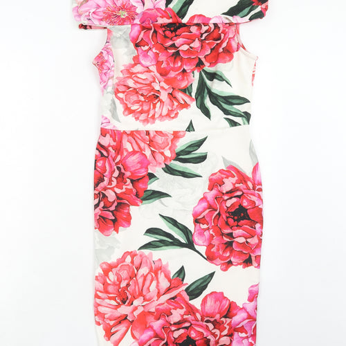 Paraphrase Womens Pink Floral Polyester Bodycon Size S Off the Shoulder Zip