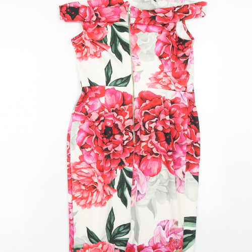 Paraphrase Womens Pink Floral Polyester Bodycon Size S Off the Shoulder Zip