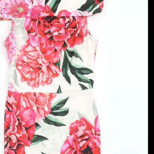 Paraphrase Womens Pink Floral Polyester Bodycon Size S Off the Shoulder Zip