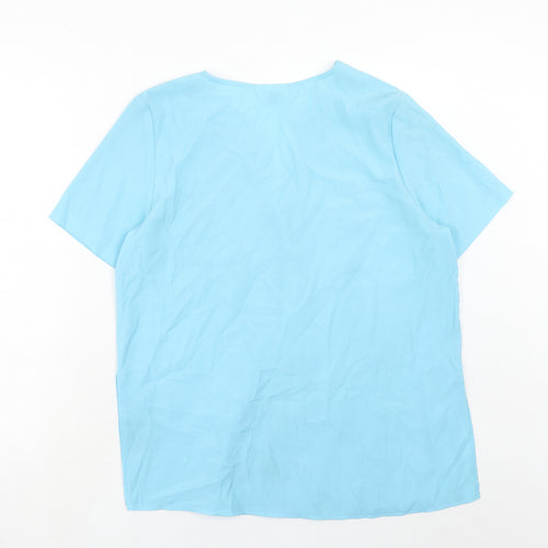 Sara Neal Womens Blue Polyester Basic Button-Up Size 14 V-Neck