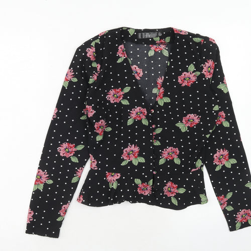 Missguided Womens Black Geometric Polyester Basic Blouse Size 6 V-Neck