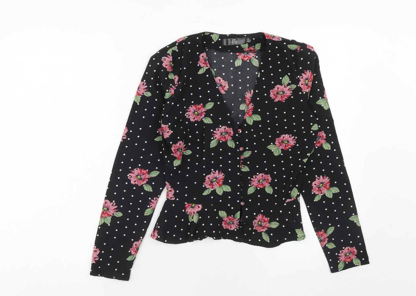 Missguided Womens Black Geometric Polyester Basic Blouse Size 6 V-Neck