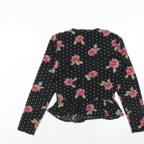 Missguided Womens Black Geometric Polyester Basic Blouse Size 6 V-Neck
