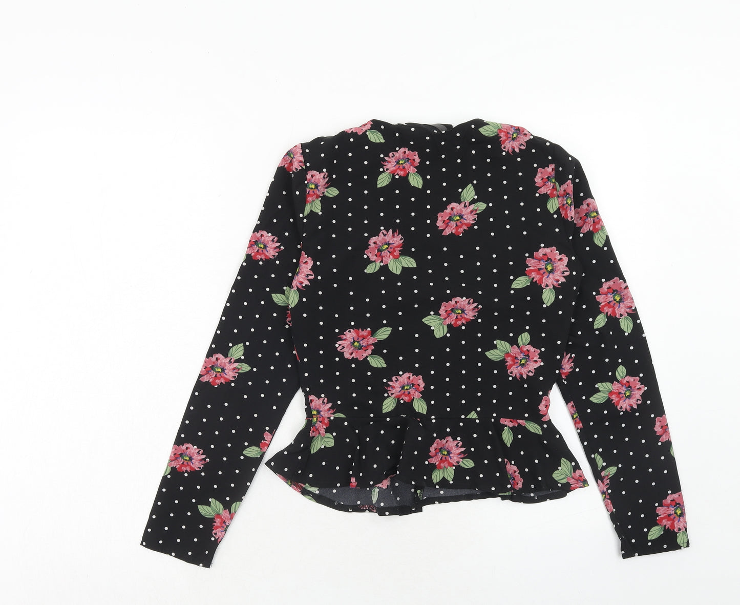 Missguided Womens Black Geometric Polyester Basic Blouse Size 6 V-Neck