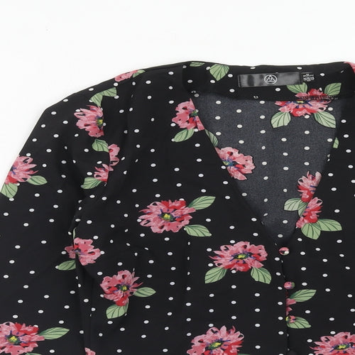 Missguided Womens Black Geometric Polyester Basic Blouse Size 6 V-Neck