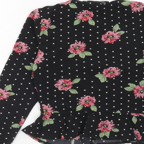 Missguided Womens Black Geometric Polyester Basic Blouse Size 6 V-Neck