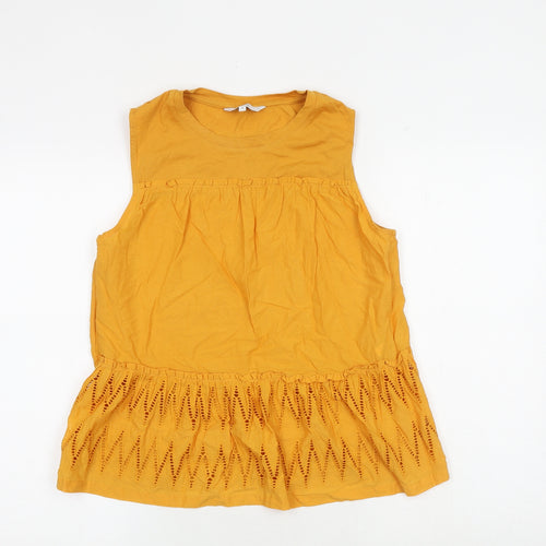 NEXT Womens Yellow 100% Cotton Basic Tank Size 12 Round Neck - Broderie Anglaise