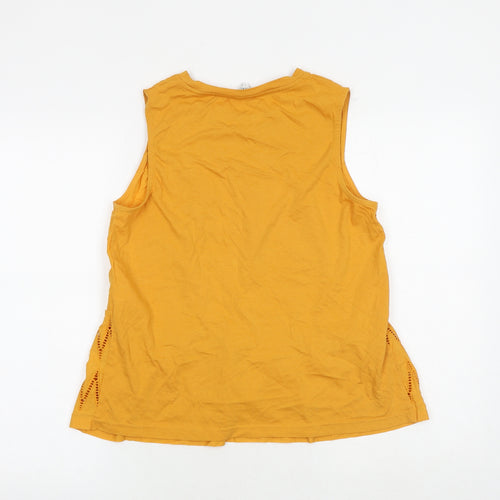 NEXT Womens Yellow 100% Cotton Basic Tank Size 12 Round Neck - Broderie Anglaise