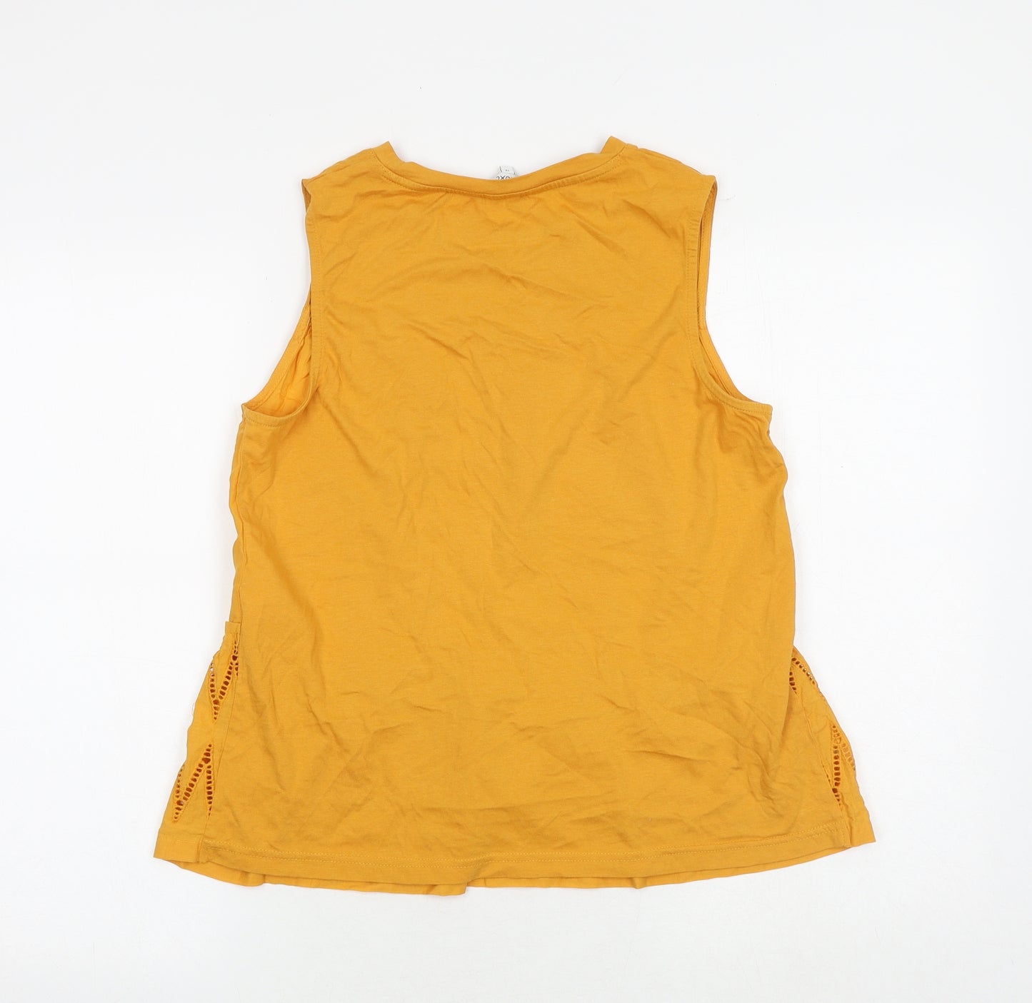 NEXT Womens Yellow 100% Cotton Basic Tank Size 12 Round Neck - Broderie Anglaise