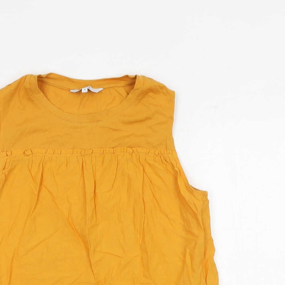 NEXT Womens Yellow 100% Cotton Basic Tank Size 12 Round Neck - Broderie Anglaise