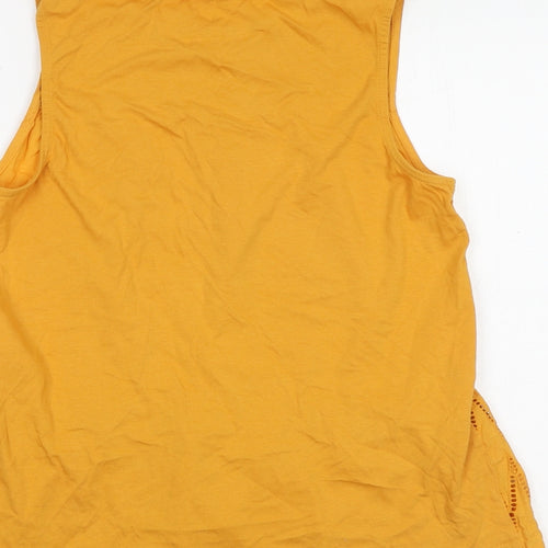 NEXT Womens Yellow 100% Cotton Basic Tank Size 12 Round Neck - Broderie Anglaise