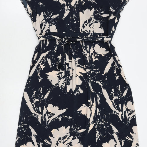 John Rocha Womens Blue Geometric Polyester A-Line Size 14 V-Neck Tie