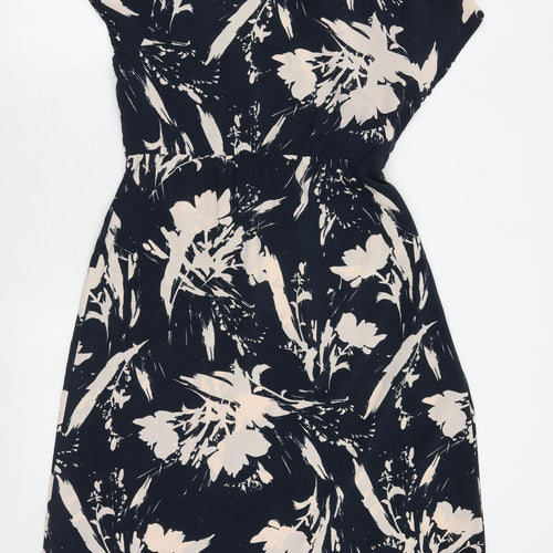 John Rocha Womens Blue Geometric Polyester A-Line Size 14 V-Neck Tie