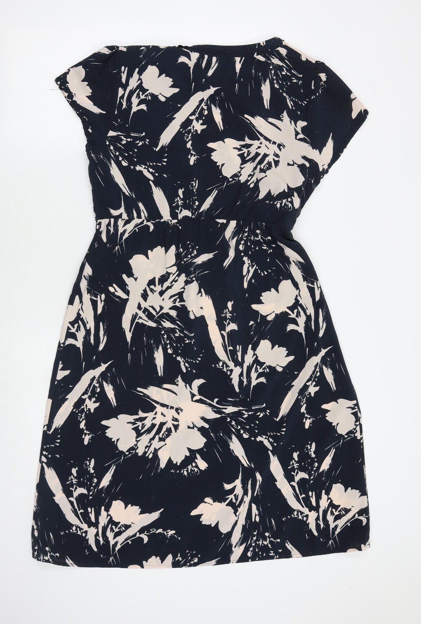 John Rocha Womens Blue Geometric Polyester A-Line Size 14 V-Neck Tie