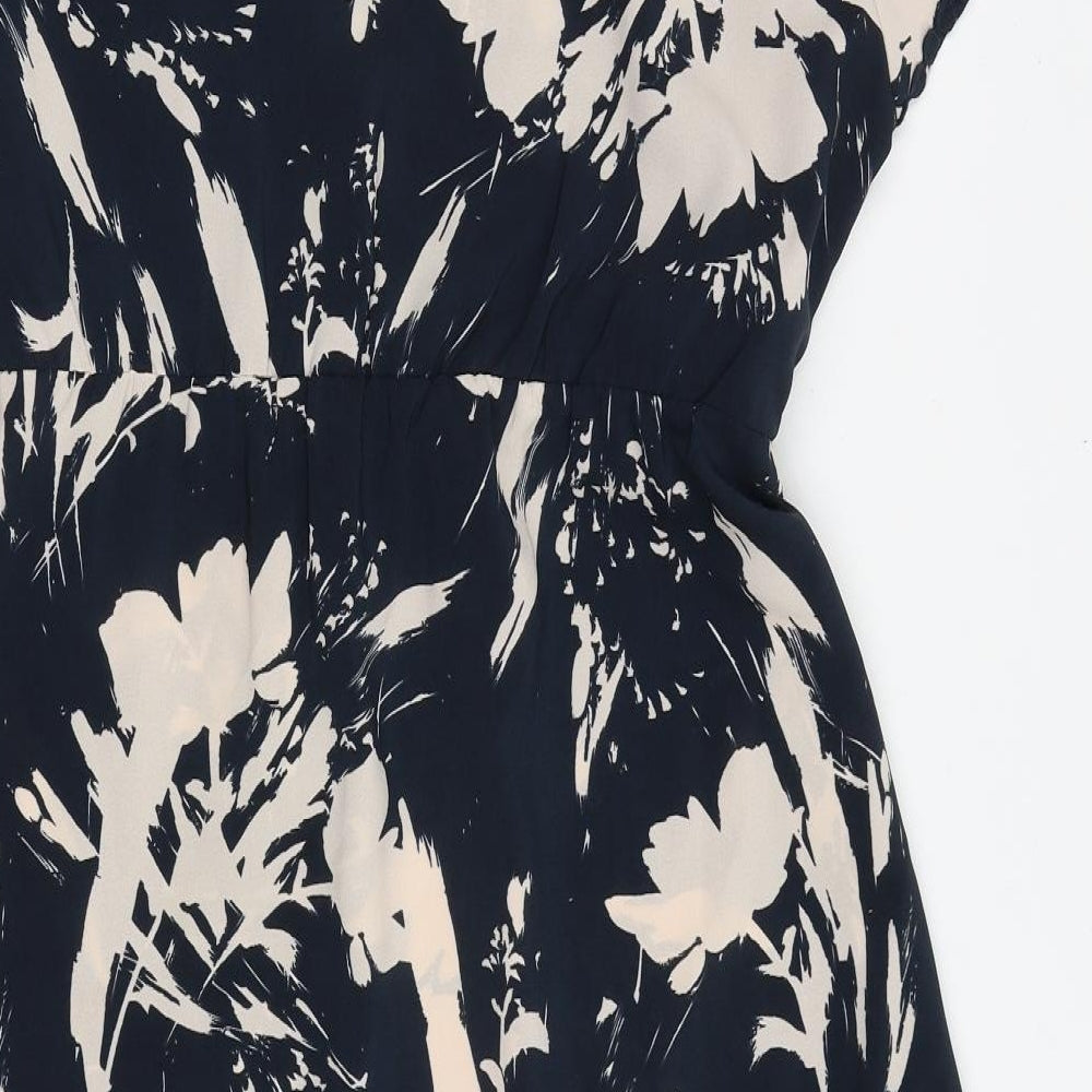 John Rocha Womens Blue Geometric Polyester A-Line Size 14 V-Neck Tie