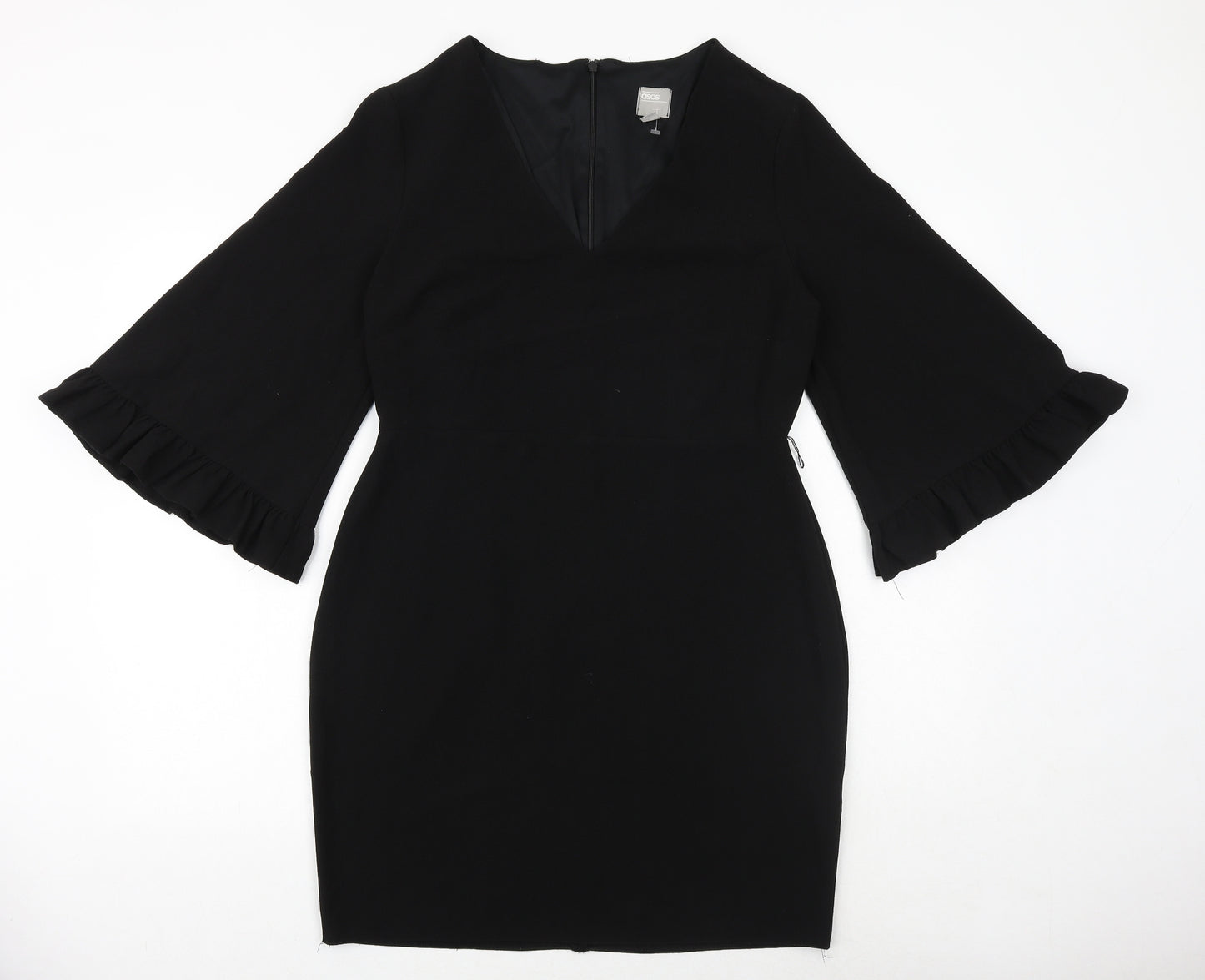 ASOS Womens Black Polyester Sheath Size 12 V-Neck Zip - Wide Sleeve