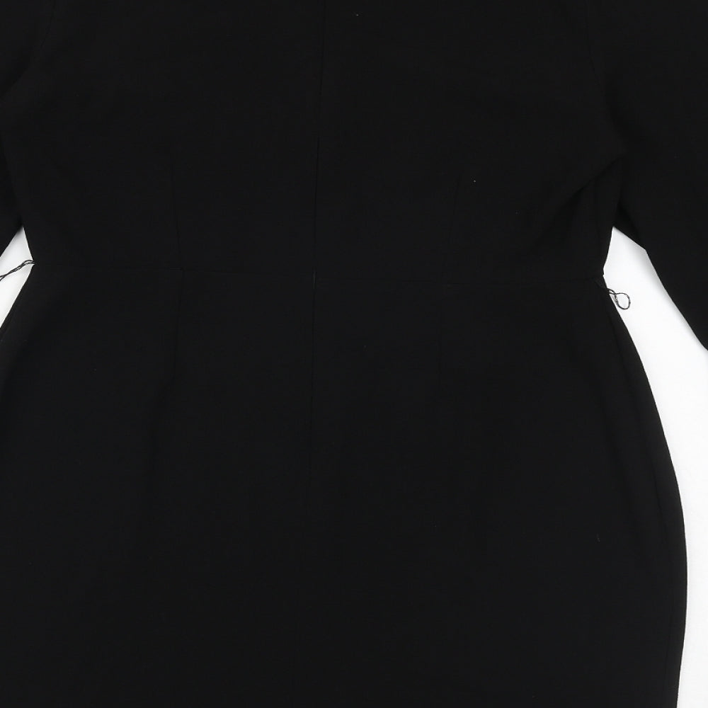 ASOS Womens Black Polyester Sheath Size 12 V-Neck Zip - Wide Sleeve