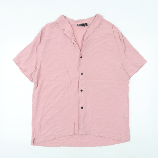 ASOS Mens Pink Viscose Button-Up Size M Collared Button