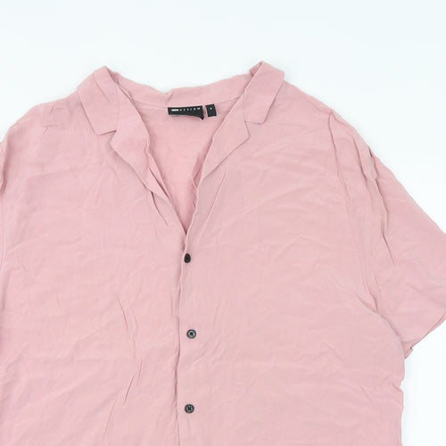 ASOS Mens Pink Viscose Button-Up Size M Collared Button