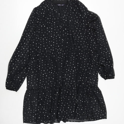 Marks and Spencer Womens Black Geometric Polyester A-Line Size 20 V-Neck Pullover