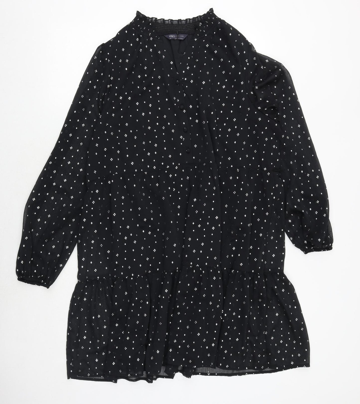 Marks and Spencer Womens Black Geometric Polyester A-Line Size 20 V-Neck Pullover