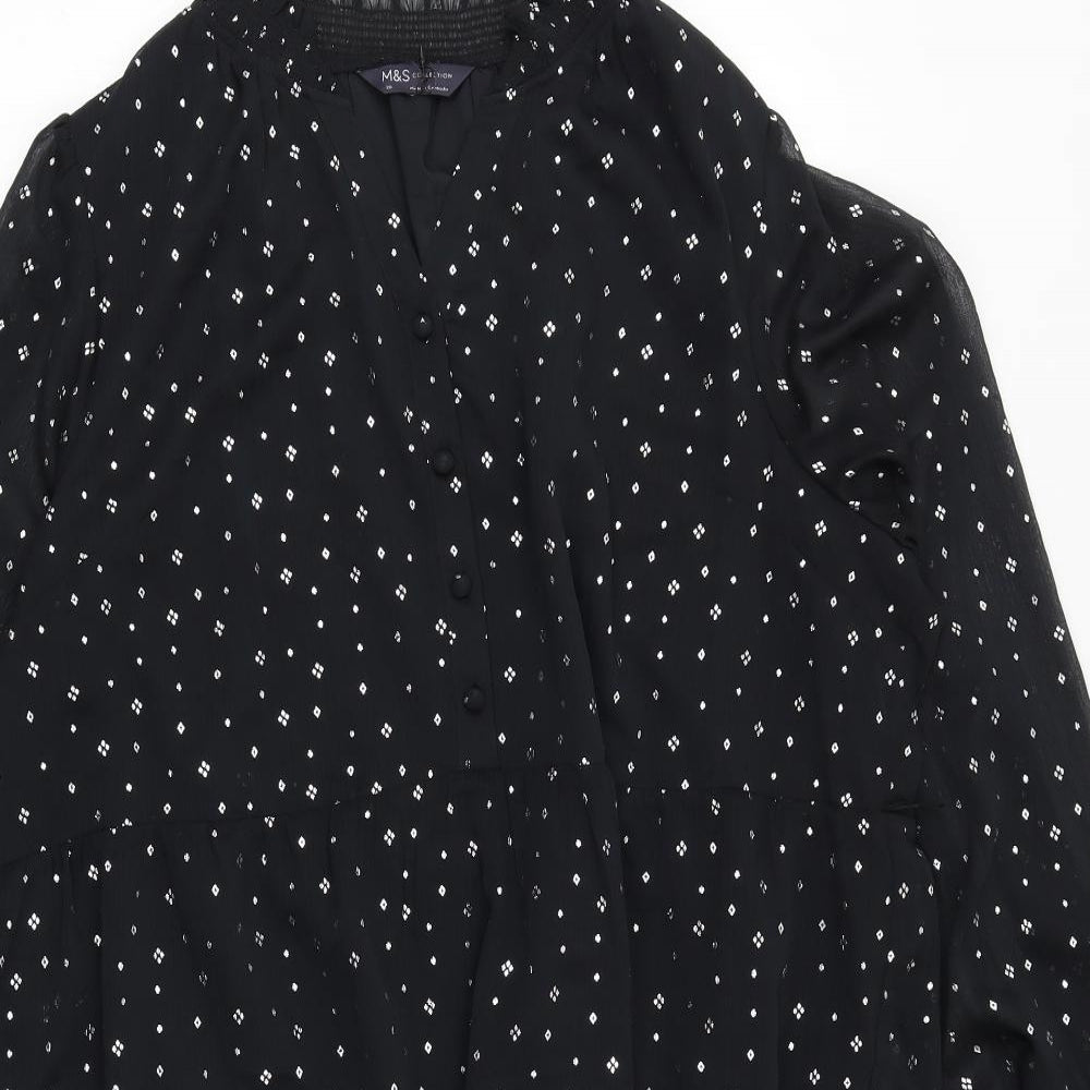 Marks and Spencer Womens Black Geometric Polyester A-Line Size 20 V-Neck Pullover
