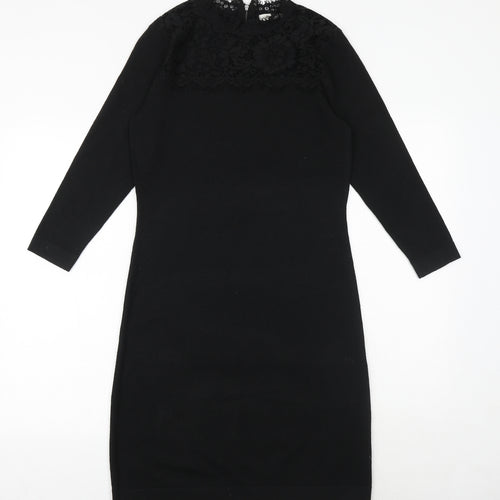 Monsoon Womens Black Polyester Sheath Size S Mock Neck Zip - Lace Detail