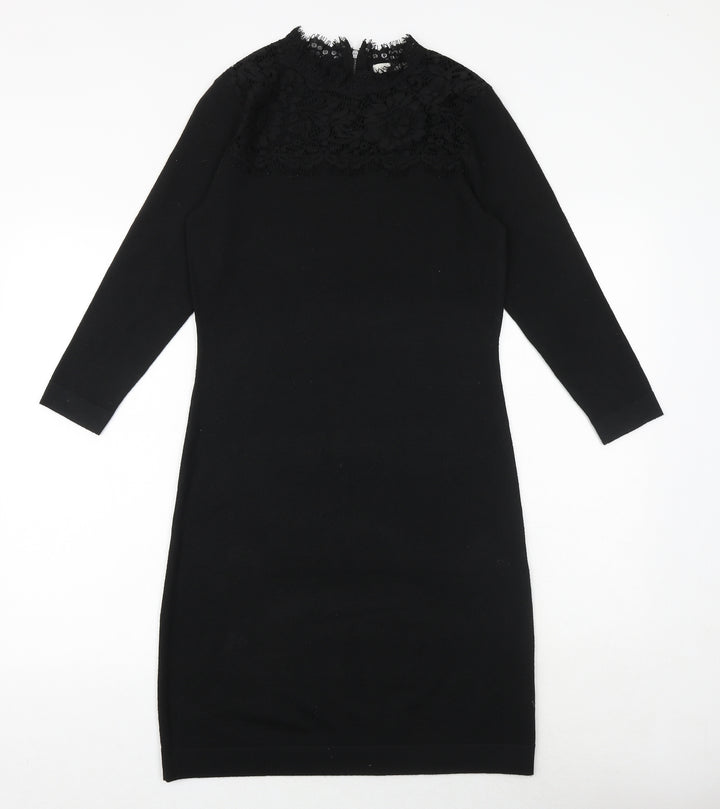 Monsoon Womens Black Polyester Sheath Size S Mock Neck Zip - Lace Detail