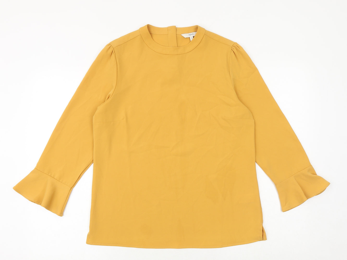 NEXT Womens Yellow Polyester Basic Blouse Size 10 Round Neck
