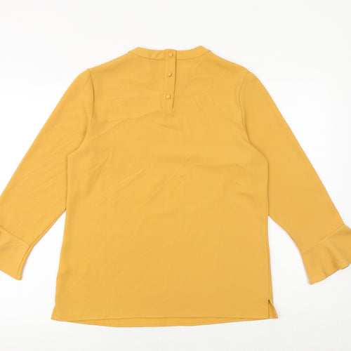 NEXT Womens Yellow Polyester Basic Blouse Size 10 Round Neck