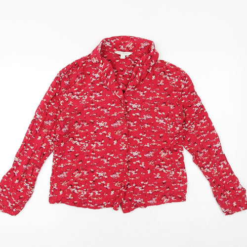 Marks and Spencer Womens Red Floral Viscose Basic Button-Up Size 8 Collared