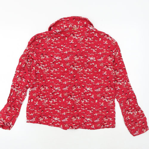 Marks and Spencer Womens Red Floral Viscose Basic Button-Up Size 8 Collared