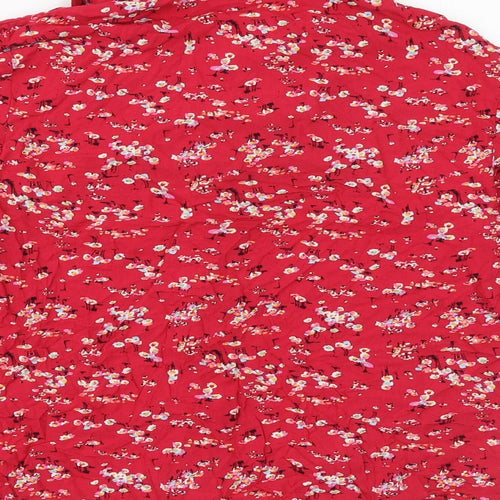 Marks and Spencer Womens Red Floral Viscose Basic Button-Up Size 8 Collared