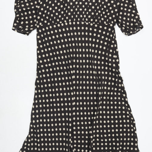 Marks and Spencer Womens Black Polka Dot Viscose A-Line Size 18 Round Neck Button
