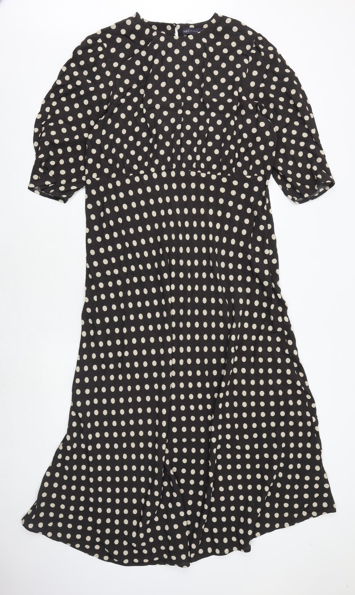Marks and Spencer Womens Black Polka Dot Viscose A-Line Size 18 Round Neck Button