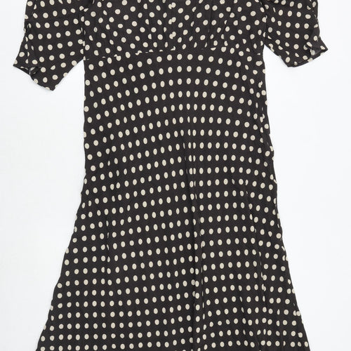 Marks and Spencer Womens Black Polka Dot Viscose A-Line Size 18 Round Neck Button