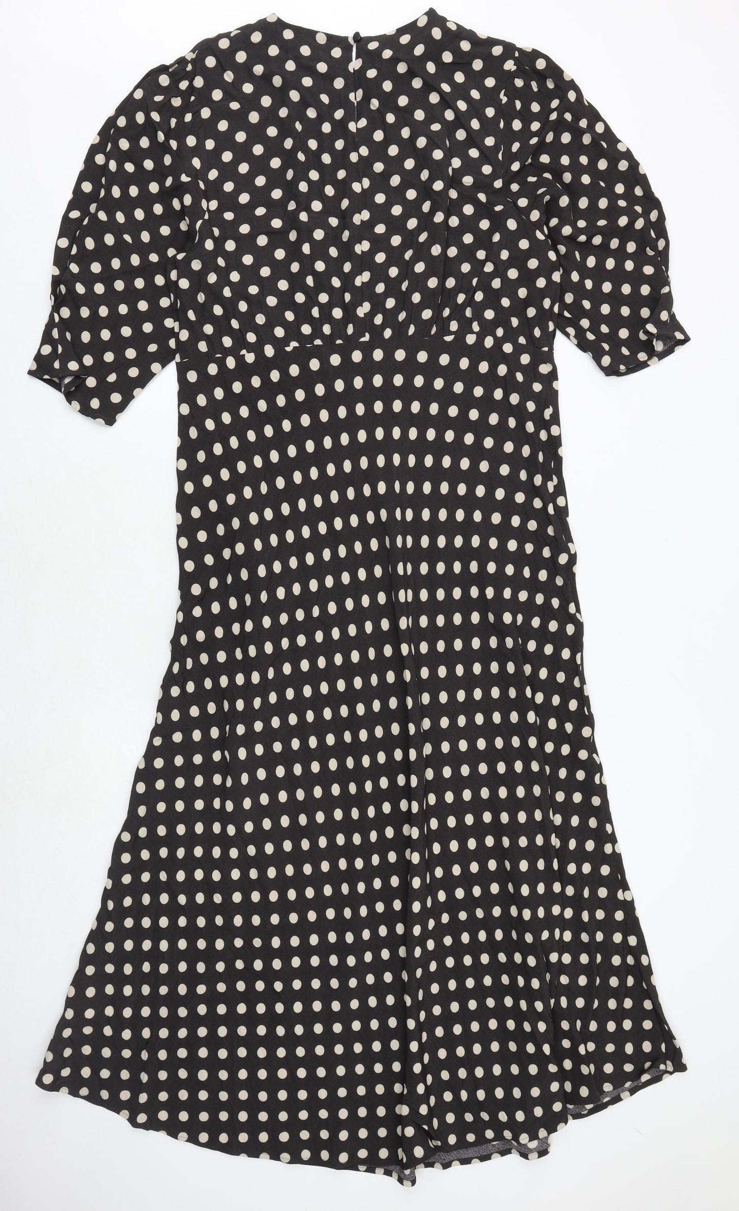Marks and Spencer Womens Black Polka Dot Viscose A-Line Size 18 Round Neck Button